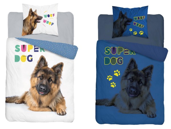 Leuchtende Kinder-Bettwäsche aus 100% Baumwolle - Hund - 135 x 200 cm