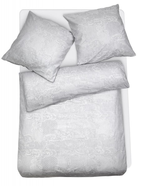 Damast Bettwäsche aus 100% Baumwolle - Ornament Muster Silber