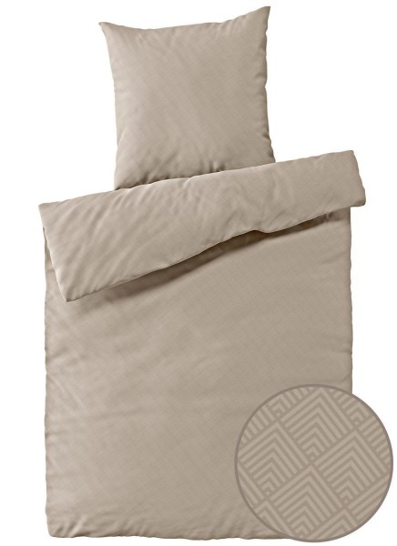 Mako-Satin Bettwäsche aus 100% Baumwolle - Uni mit Muster Taupe