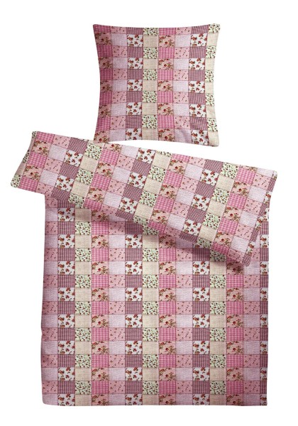 Seersucker Bettwäsche Patchwork Rosa aus 100% Baumwolle 200cm x 200cm + 2x (80cm x 80cm)