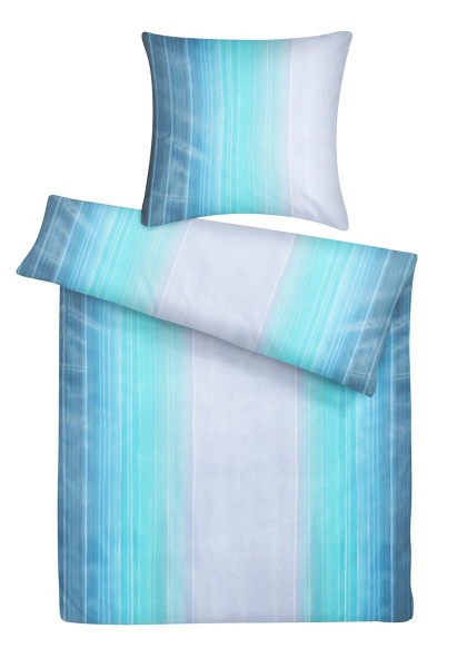 Mako Satin Bettwäsche Aquarell Streifen Blau aus 100% Baumwolle - 135 x 200 cm