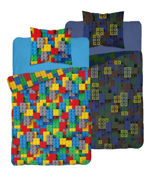 Leuchtende Kinder-Bettwäsche aus 100% Baumwolle - Bausteine - 135 x 200 cm