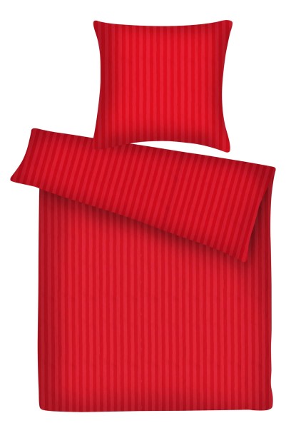 Damast Bettwäsche "Basic" aus 100% Baumwolle - Rot Streifen