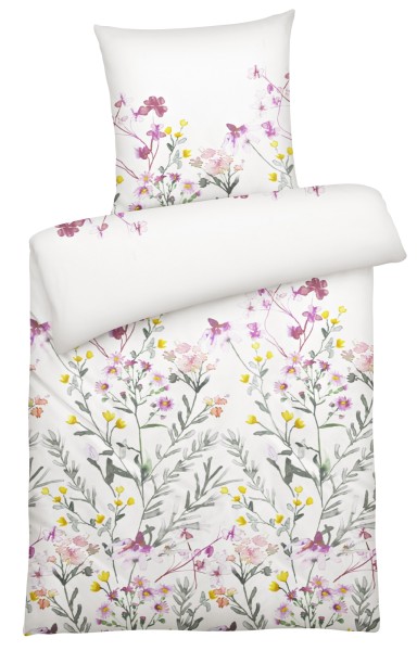 Perkal Bettwäsche aus 100% Baumwolle - Blumen Weiß