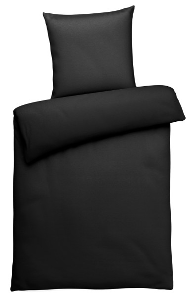Interlock Jersey Bettwäsche Schwarz Uni aus 100% Baumwolle 135cm x 200cm + 1x (80cm x 80cm)