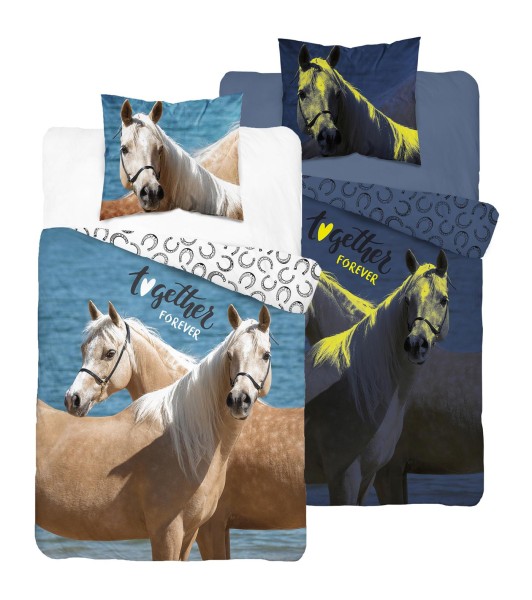 Leuchtende Kinder-Bettwäsche aus 100% Baumwolle - Pferd - 135 x 200 cm