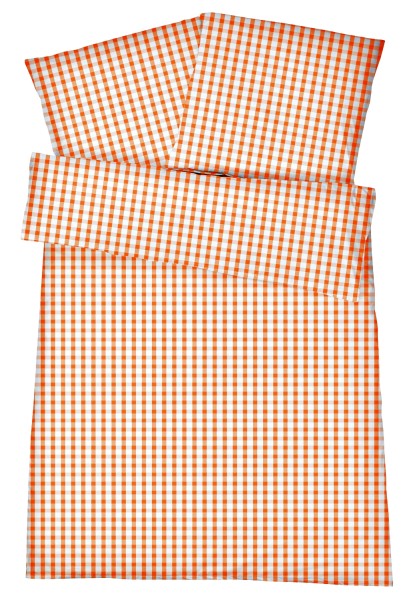 Mako-Perkal Bettwäsche 135x200 cm - Karos 4 - Orange aus 100% Baumwolle