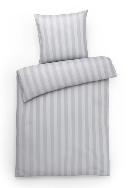 Mako Brokat Damast Bettwäsche Blockstreifen Grau aus 100% Baumwolle