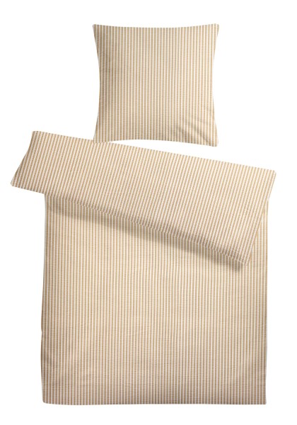 Seersucker Bettwäsche Streifen Creme aus 100% Baumwolle 155cm x 220cm + 1x (80cm x 80cm)
