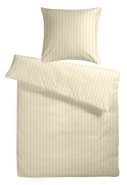 Damast Bettwäsche "Basic" aus 100% Baumwolle - Creme Streifen