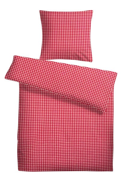 Seersucker Bettwäsche aus 100% Baumwolle - Rot/Weiß kariert 135 x 200 cm