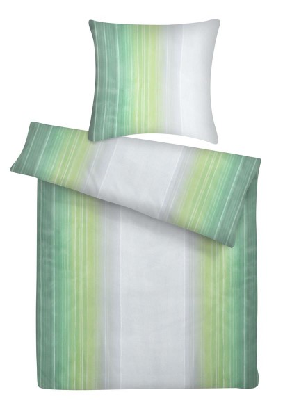 Mako Satin Bettwäsche Aquarell Streifen Grün aus 100% Baumwolle - 135 x 200 cm