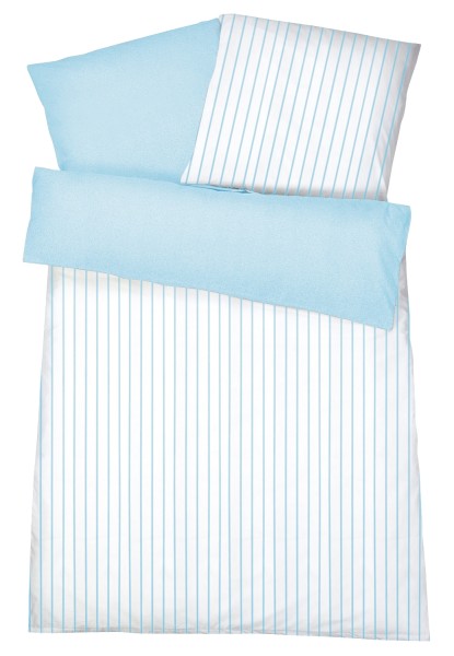 Mako Satin Wendebettwäsche Streifen Melange Blau aus 100% Baumwolle
