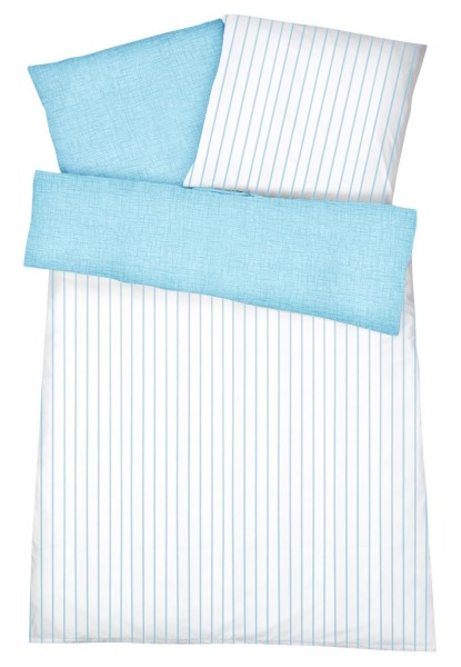 Interlock Jersey Wendebettwäsche Streifen Melange Blau aus 100% Baumwolle