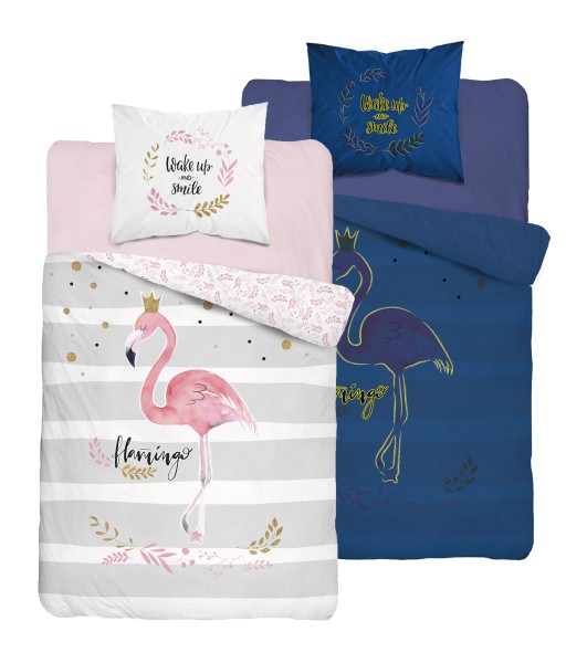 Leuchtende Kinder-Bettwäsche aus 100% Baumwolle - Flamingo - 135 x 200 cm