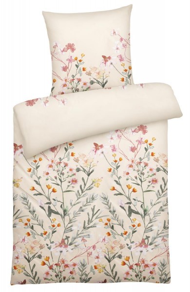 Perkal Bettwäsche aus 100% Baumwolle - Blumen Beige