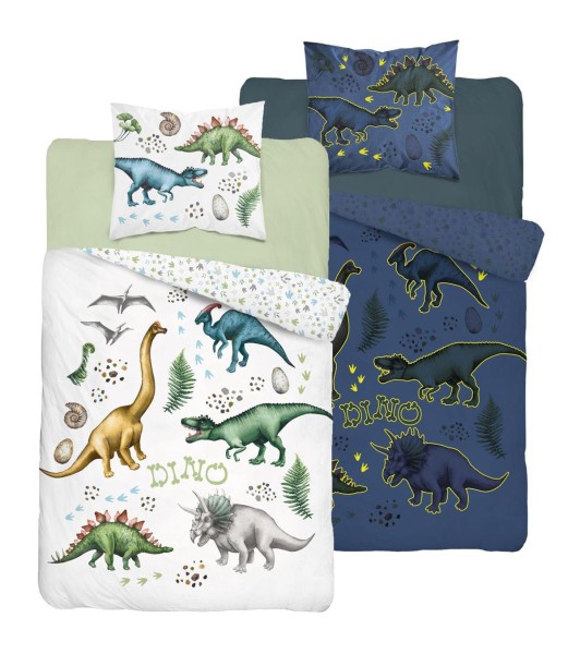 Leuchtende Kinder-Bettwäsche aus 100% Baumwolle - Dinos - 135 x 200 cm