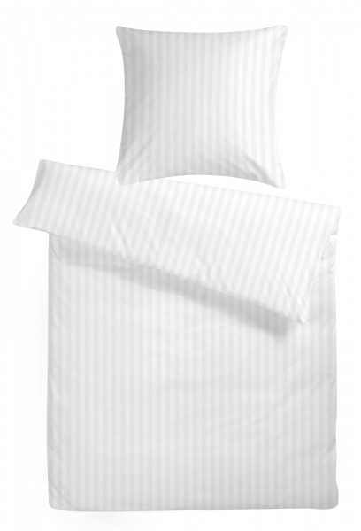 Damast Bettwäsche "Basic" aus 100% Baumwolle - Weiß Streifen