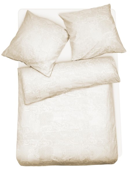 Damast Bettwäsche aus 100% Baumwolle - Ornament Muster Creme