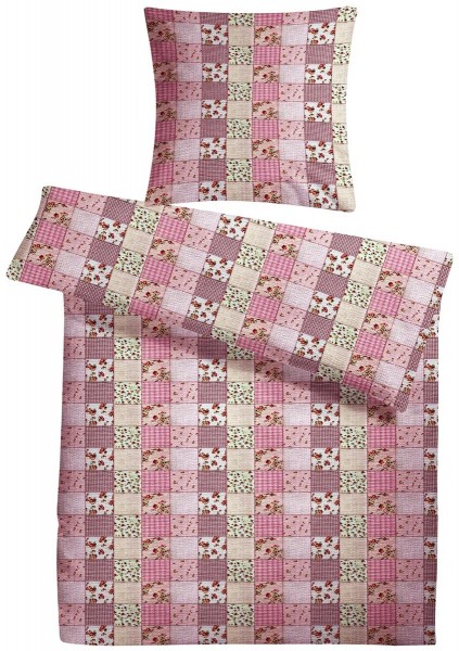 Seersucker Bettwäsche Patchwork Rosa aus 100% Baumwolle 200cm x 200cm + 2x (80cm x 80cm)