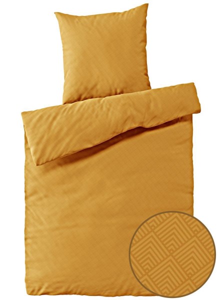Mako-Satin Bettwäsche aus 100% Baumwolle - Uni mit Muster Gold