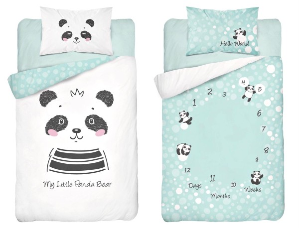 Baby Wende-Bettwäsche aus 50% Baumwolle & 50% Viskose (Bambus)- Panda Timeline - 100 x 135 cm