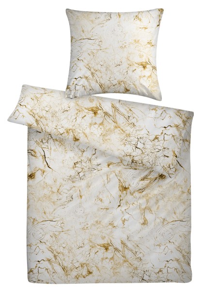 Mako Satin Bettwäsche Marmor Gold aus 100% Baumwolle