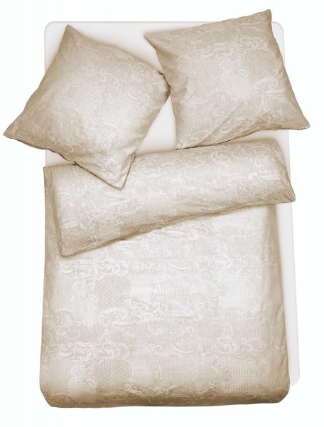 Damast Bettwäsche aus 100% Baumwolle - Ornamente Muster Beige