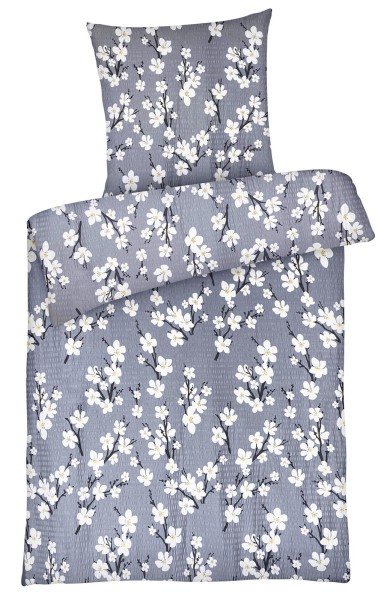 Seersucker Bettwäsche aus 100% Baumwolle - Kirschblüte Grau 135 x 200 cm