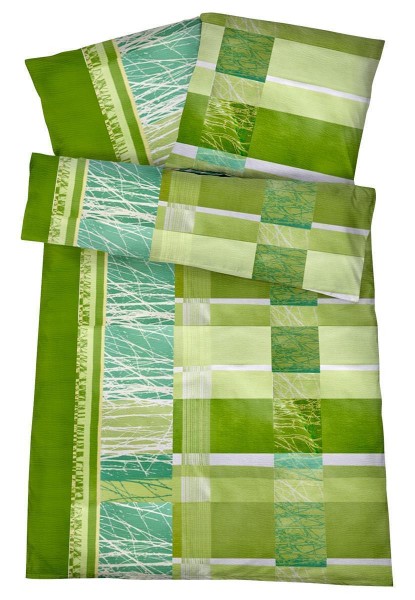 Seersucker Bettwäsche aus 100% Baumwolle - Grün kariert 135 x 200 cm