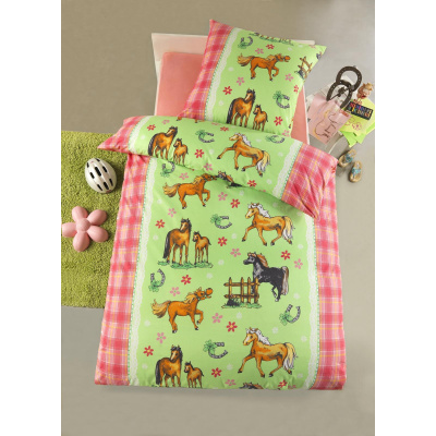 Kinder-Bettwäsche aus 100% Polyester - Pferde 135 x 200 cm
