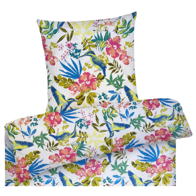 Seersucker Bettwäsche aus 100% Baumwolle – Vögel Blumen