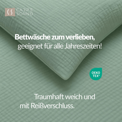 Musselin Bettwäsche aus 100% Baumwolle - Uni Grün - 135x200 cm