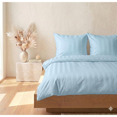 Damast Bettwäsche "Premium" aus 100% Baumwolle - Blockstreifen 135 x 200 cm Blau