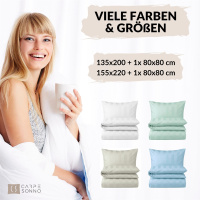 Damast Bettwäsche "Premium" aus 100% Baumwolle - Blockstreifen 135 x 200 cm Blau