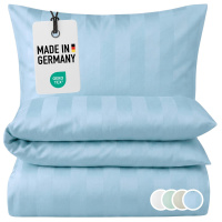 Damast Bettwäsche "Premium" aus 100% Baumwolle - Blockstreifen 135 x 200 cm Blau