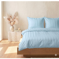 Damast Bettwäsche "Premium" aus 100% Baumwolle - Blockstreifen 135 x 200 cm Blau