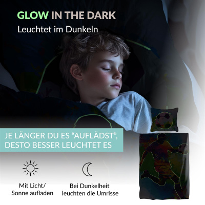 Leuchtende Kinder-Bettwäsche mit Spieleseite, 100% Baumwolle - KICK IT - 135x200 cm