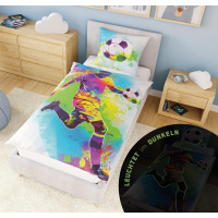 Leuchtende Kinder-Bettwäsche mit Spieleseite, 100% Baumwolle - KICK IT - 135x200 cm