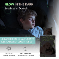 Leuchtende Kinder-Bettwäsche mit Spieleseite, 100% Baumwolle - HUND & KATZE - 135x200 cm