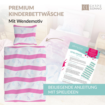 Leuchtende Kinder-Bettwäsche mit Spieleseite, 100% Baumwolle - EINHORN - 135x200 cm