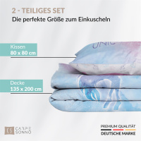 Leuchtende Kinder-Bettwäsche mit Spieleseite, 100% Baumwolle - EINHORN - 135x200 cm