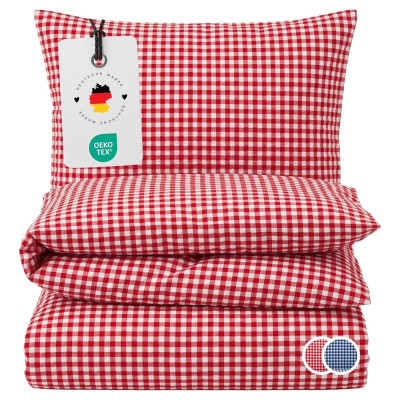 Seersucker Bettwäsche 155x220 cm aus 100% Baumwolle – Rot/Weiß kariert