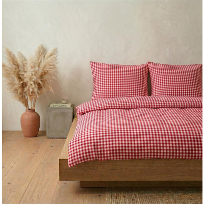 Seersucker Bettwäsche 155x220 cm aus 100% Baumwolle – Rot/Weiß kariert