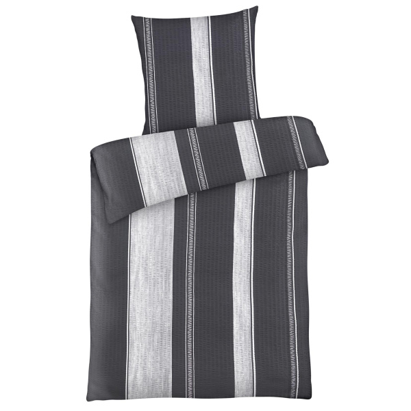 Seersucker Bettwäsche 135x200 cm aus 100% Polyester – Streifen Silber Schwarz