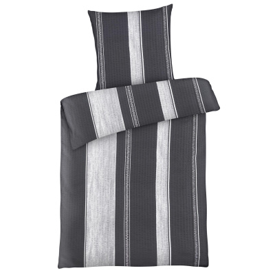Seersucker Bettwäsche 135x200 cm aus 100% Polyester – Streifen Silber Schwarz