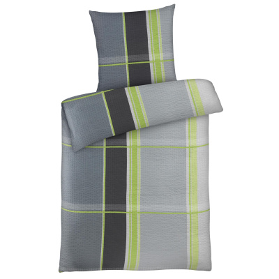 Seersucker Bettwäsche 135x200 cm aus 100% Polyester – Grau Grün kariert