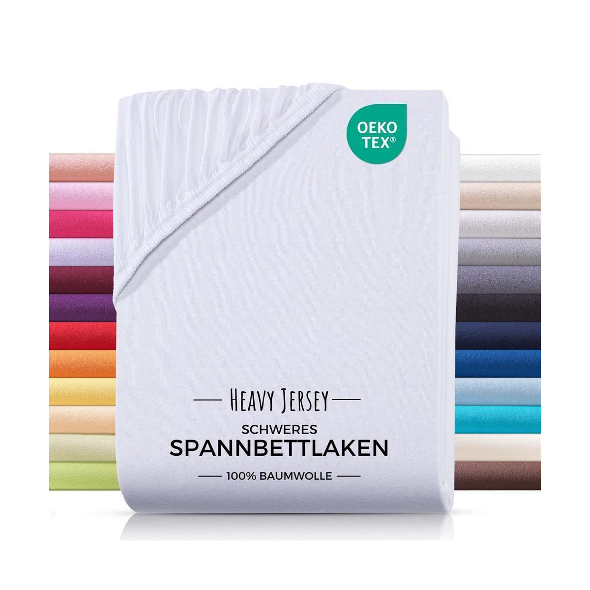 Heavy Jersey Spannbettlaken aus 100% Baumwolle Weiß...