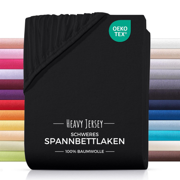 Heavy Jersey Spannbettlaken aus 100% Baumwolle Schwarz 180 x 200 cm