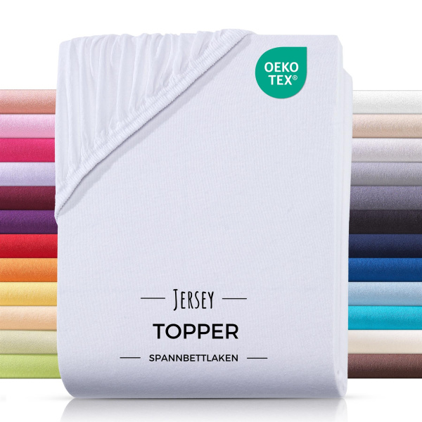 Jersey Topper Spannbettlaken aus 100% Baumwolle Weiß 160 x 200 cm